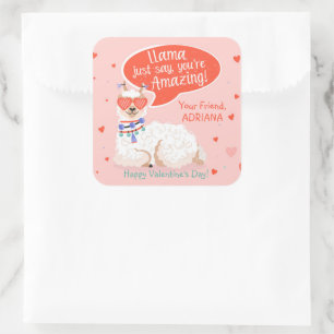 Cute Llama Valentine Square Sticker