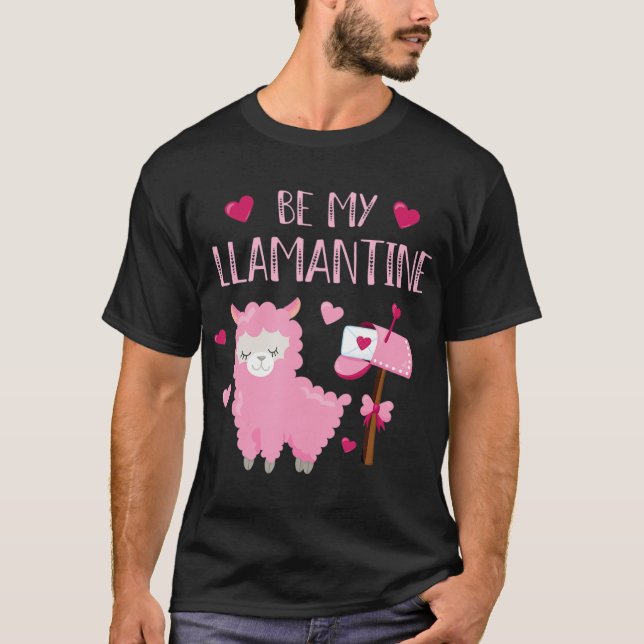 Cute Llama Valentines Day Be My Llamantine Couples T-Shirt (Front)