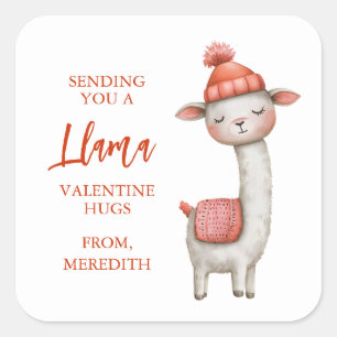 Cute Llama Valentine's Day Label, Valentine Square Sticker