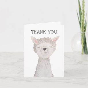 Cute Llama Watercolor Alpaca Kids Birthday Party Thank You Card