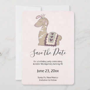 Cute Llama Wearing a Crown Birthday Save The Date