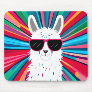 Cute Llama Wearing Cool Sunglass Mouse Mat