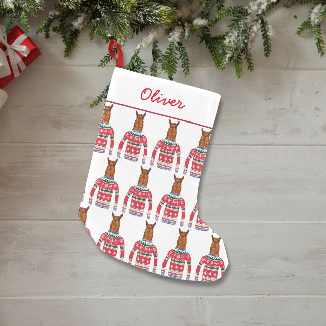 Cute Llama Wearing Funny Ugly Christmas Sweater Small Christmas Stocking (Creator Uploaded)