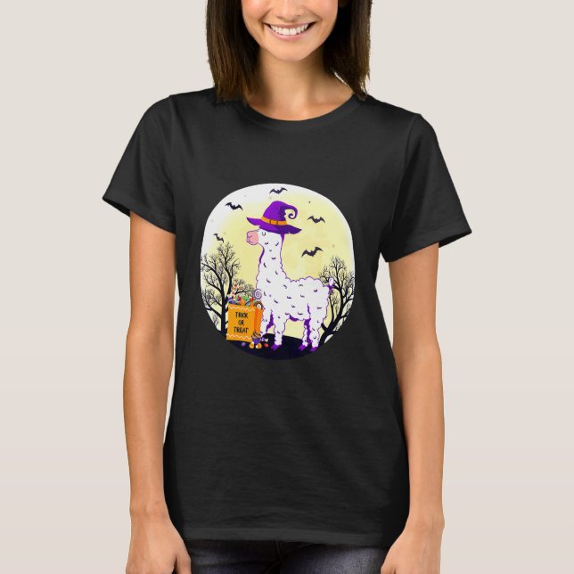 Cute Llama Witch  Llama Halloween Costume Style T-Shirt (Front)