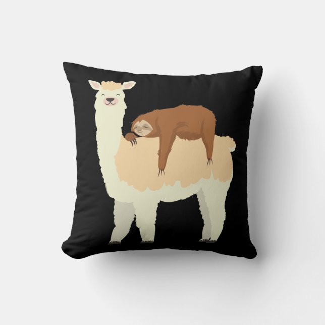 Cute Llama with a Sleeping Sloth Gift Cushion (Front)