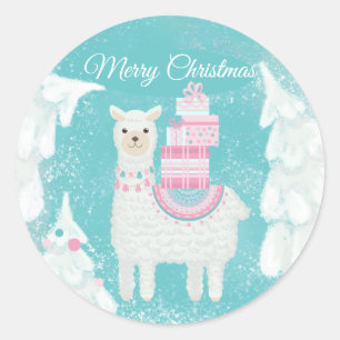 Cute Llama with Christmas Gifts Classic Round Sticker