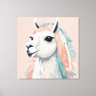 Cute Llama with Colourful Fur on its Head Canvas Print