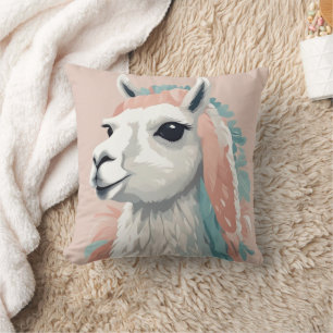 Cute Llama with Colourful Fur on its Head Cushion
