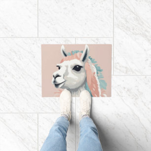 Cute Llama with Colourful Fur on its Head Doormat