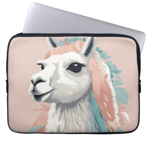 Cute Llama with Colourful Fur on its Head Laptop Sleeve