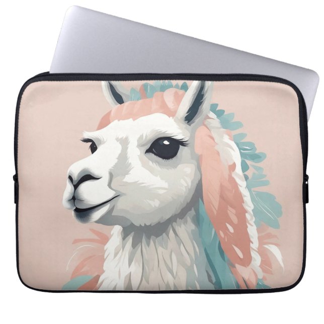 Cute Llama with Colourful Fur on its Head Laptop Sleeve (Front)
