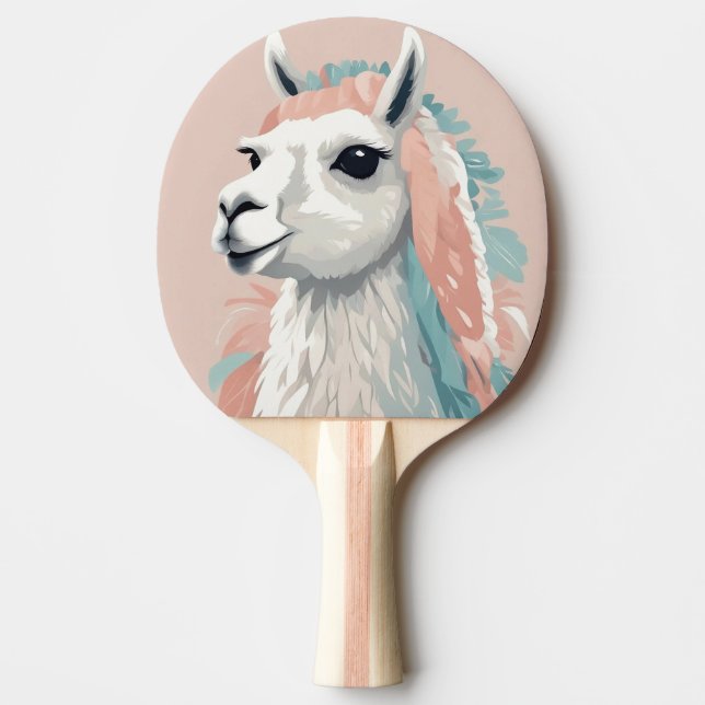 Cute Llama with Colourful Fur on its Head Ping Pong Paddle (Front)