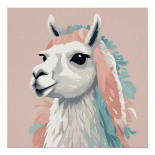 Cute Llama with Colourful Fur on its Head Poster
