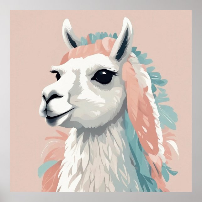 Cute Llama with Colourful Fur on its Head Poster (Front)