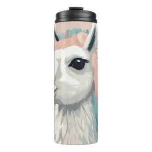 Cute Llama with Colourful Fur on its Head Thermal Tumbler