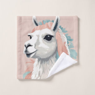 Cute Llama with Colourful Fur on its Head Wash Cloth