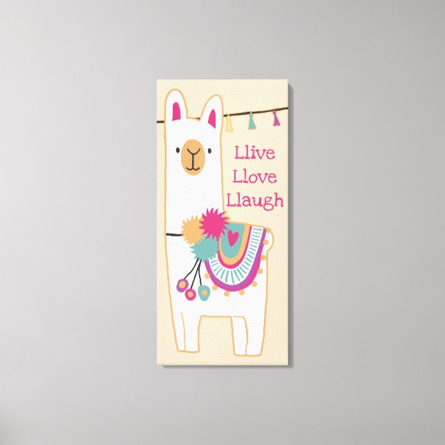 Cute llama with custom background colour canvas print (Front)