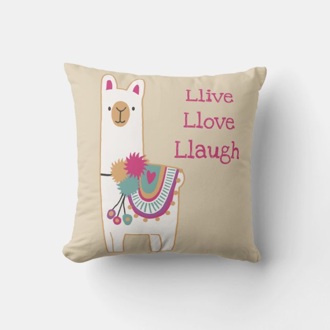 Cute llama with custom background colour cushion (Front)