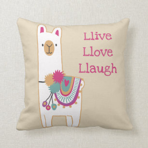 Cute llama with custom background colour cushion