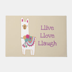 Cute llama with custom background colour doormat