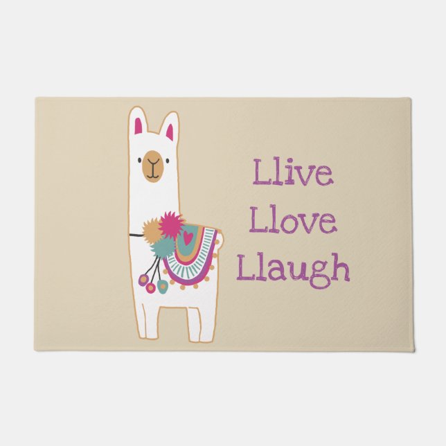 Cute llama with custom background colour doormat (Front)