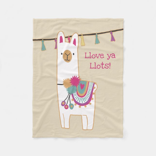 Cute llama with custom background colour fleece blanket (Front)