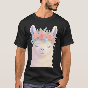 Cute Llama with Flower Crown Pastel Design T-Shirt