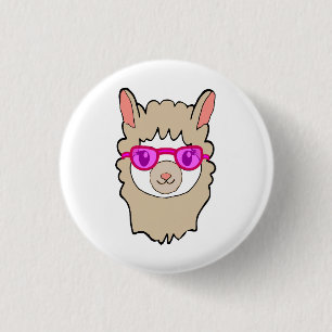 Cute Llama With Glasses Drawing 3 Cm Round Badge