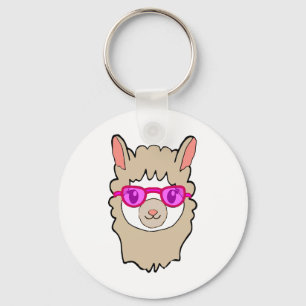 Cute Llama With Glasses Drawing Key Ring
