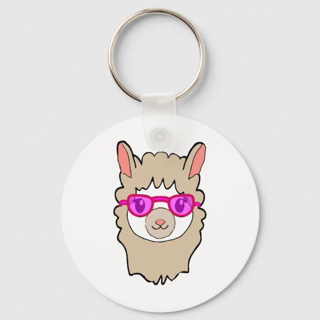 Cute Llama With Glasses Drawing Key Ring (Front)
