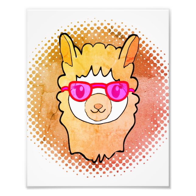Cute Llama With Glasses Drawing Photo Print (Front)