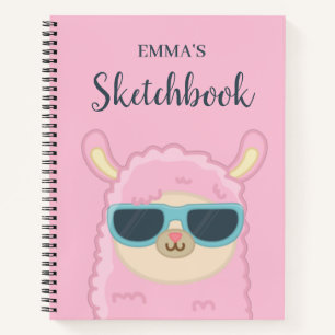 Cute Llama With Glasses Personalised Kids Notebook