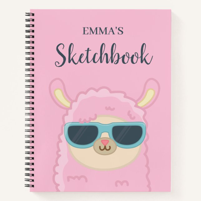 Cute Llama With Glasses Personalised Kids  Notebook (Front)