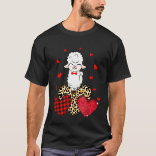 Cute Llama With Leopard Red Plaid Heart Ideas T-Shirt
