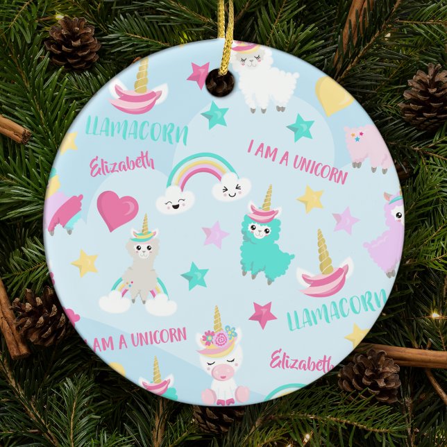 Cute Llamacorn Pastel Pattern Girl Christmas Ceramic Tree Decoration (Creator Uploaded)