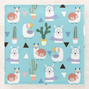 Cute Llamas Glass Coaster