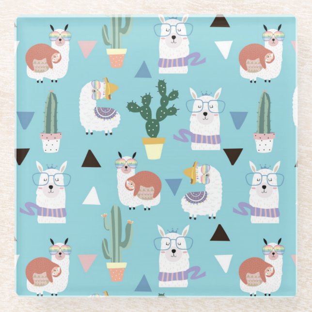 Cute Llamas Glass Coaster (Front)