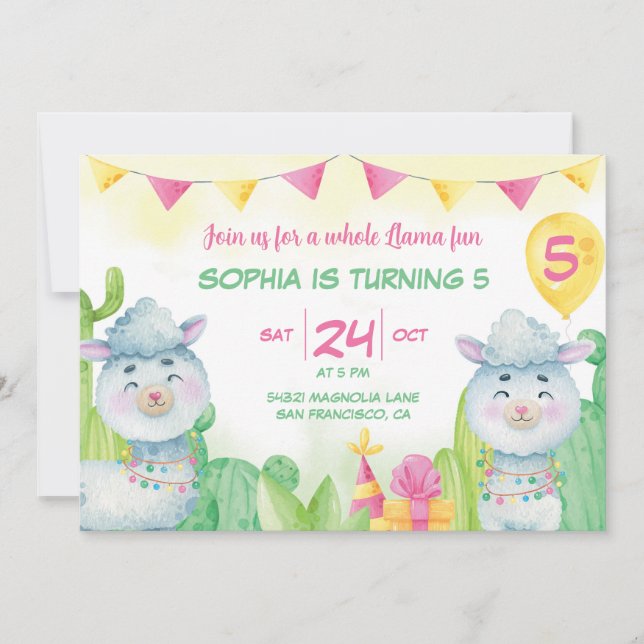 Cute Llamas Kids Birthday  Invitation (Front)