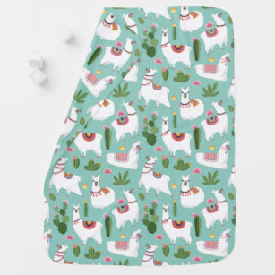 Cute Llamas On Teal Pattern Baby Blanket