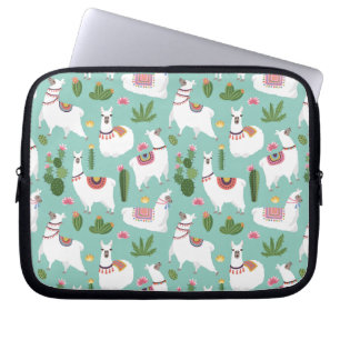 Cute Llamas On Teal Pattern Laptop Sleeve