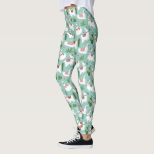 Cute Llamas On Teal Pattern Leggings