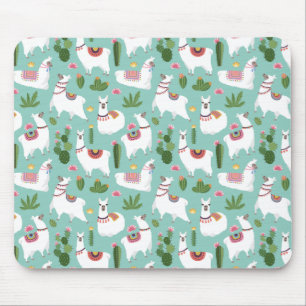 Cute Llamas On Teal Pattern Mouse Mat