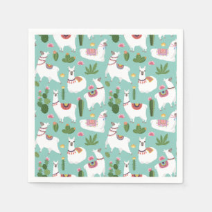 Cute Llamas On Teal Pattern Napkin