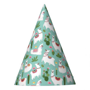 Cute Llamas On Teal Pattern Party Hat