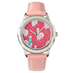 Cute llamas Peru illustration red background Watch