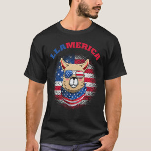 Cute Llamerica Llama & Sunglasses USA Flag Indeped T-Shirt