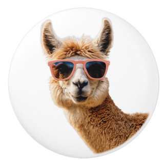 Cute Lllama With Sunglasses On Ceramic Knob