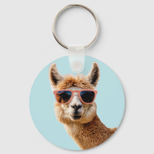 Cute Lllama With Sunglasses On Key Ring