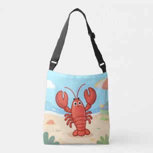 Cute lobster at the beach crossbody bag