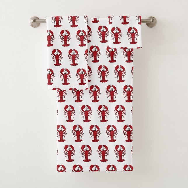 Cute lobster cottage beach hand towel set (Insitu)